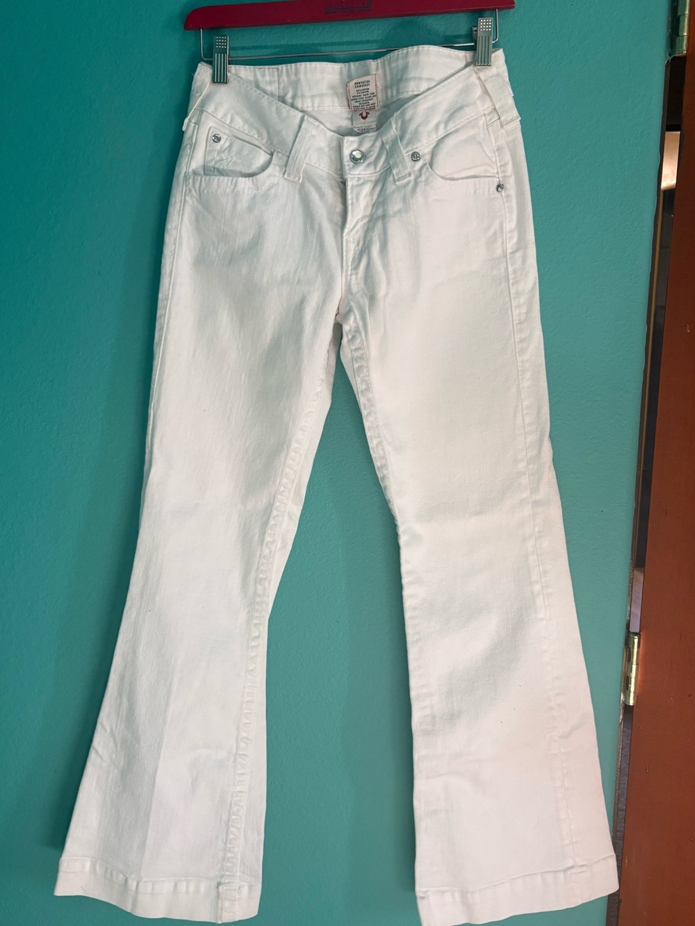 True Religion white low rise flare jeans
